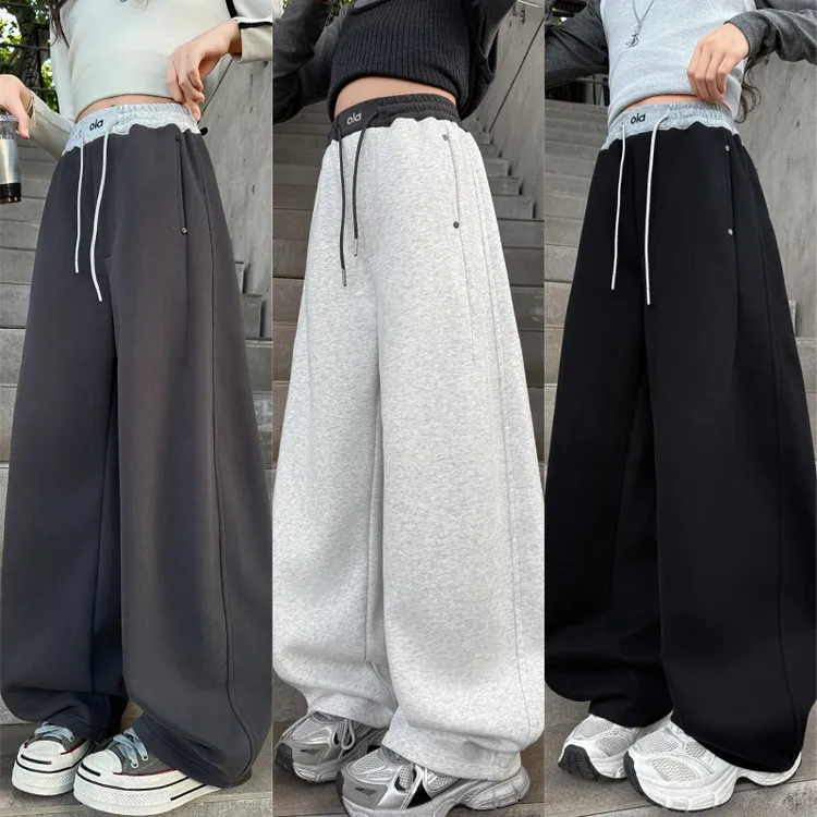 儿童秋冬装大女童装加绒一体绒裤子春秋款运动卫裤秋季阔腿直筒裤