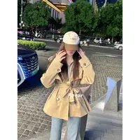 高品质薄款短款系带高腰型风衣女装百搭时尚-25018