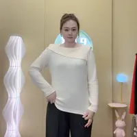 法式一字肩荷叶边针织T恤女大码秋季设计感长袖显瘦气质打底上衣