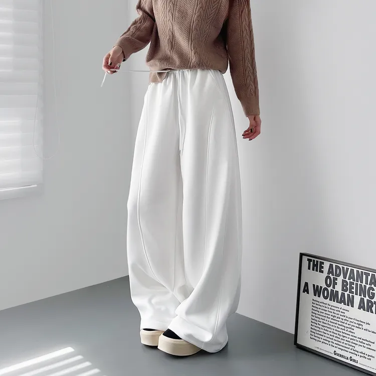 2025冬季新款加绒加厚运动裤女大码胖mm显瘦宽松软糯保暖阔腿卫裤