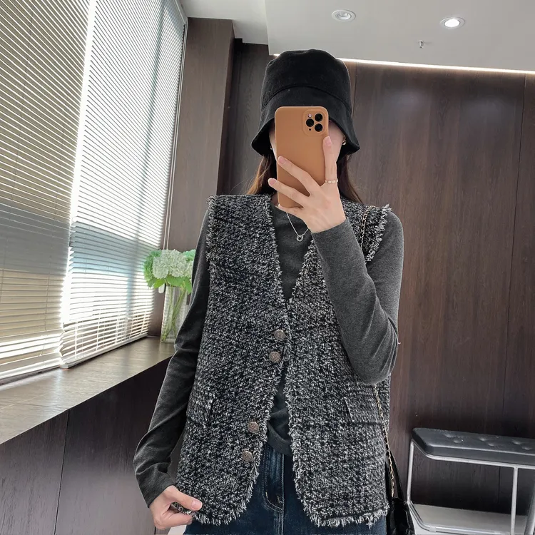 IMFLY金小金自制女装 马夹DYW9751早秋小香风流苏马夹外套