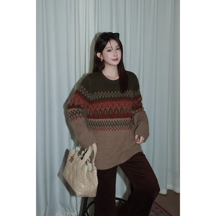 现货大婉酱微胖定制【暖冬朗纳尔】山羊绒绵羊毛费尔岛毛衣冬 2814D