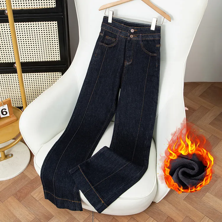 单裤/加绒高腰微喇阔腿牛仔裤女弹力2025年宽松显瘦裤子9776