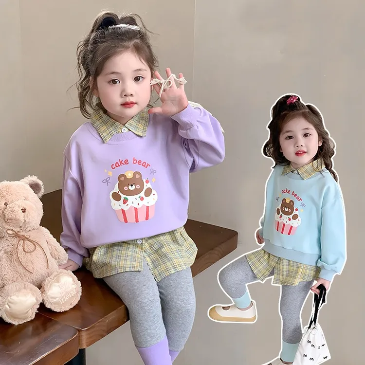 女童假两件衬衫套装2025新款儿童春秋装洋气时髦女宝打底裤两件套