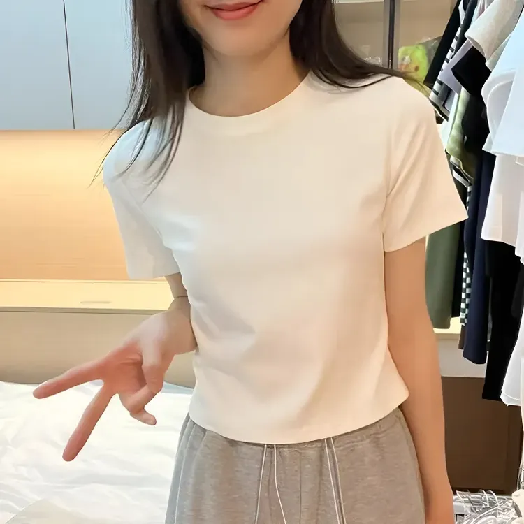 夏季短款半袖t恤女上衣圆领韩版新款短袖打底修身显瘦时尚体恤潮