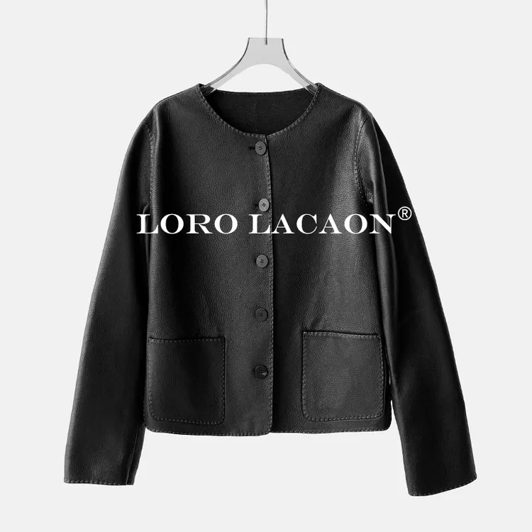 以赛亚 侘寂北岛 高级感短款山羊皮baby goat圆领双面穿皮衣 2552