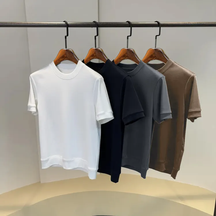 [夏季薄款]高端液氨丝光棉短袖T恤男圆领冰凉丝滑纯色收口半袖衫