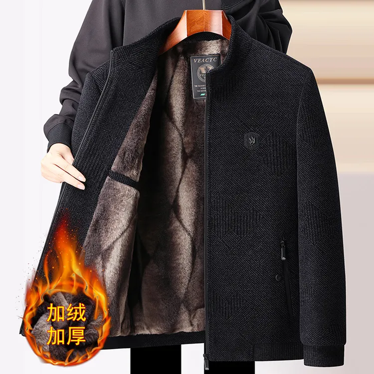 【加绒加厚】爸爸装棉衣冬季雪尼尔棉服立领中年休闲保暖夹克外套