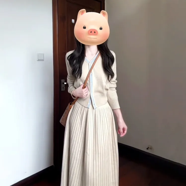 韩系智性温柔风长袖针织连衣裙套装女秋冬爆款一整套显瘦气质长裙