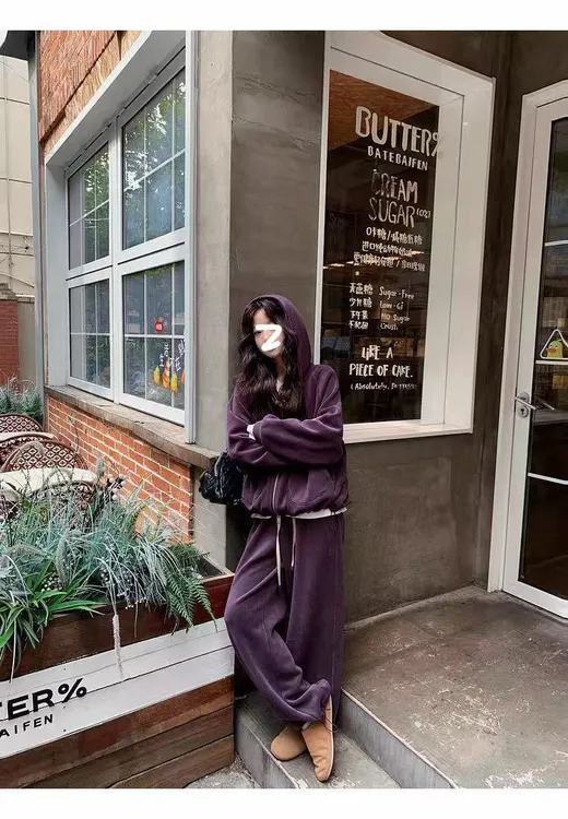 NE2025冬款糯米绒懒人两件套连帽休闲套装2232WT