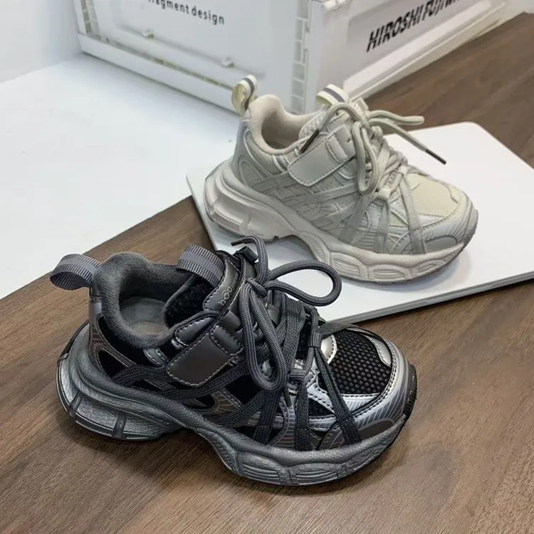 2025冬季新款童鞋男童轻便舒适运动跑步鞋加绒二棉百搭女童老爹鞋