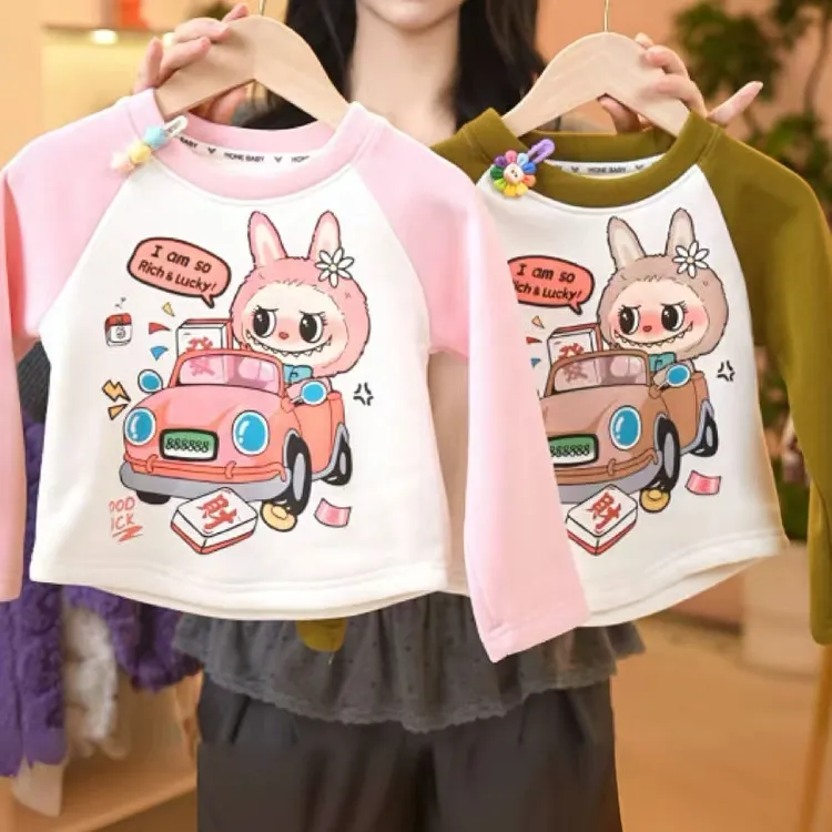 女童秋冬加绒加厚保暖上衣t恤女童一体绒打底衫小童宝宝内搭公主