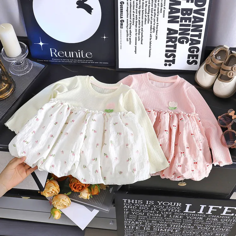 新款春秋女宝打底连体灯笼裙柔软洋气公主内外百搭宝宝长袖