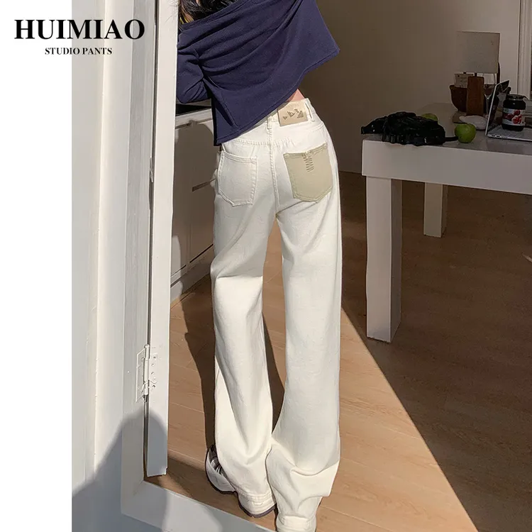 白色阔腿裤女款爆款2025新款春季高腰显瘦气质宽松窄版直筒牛仔裤