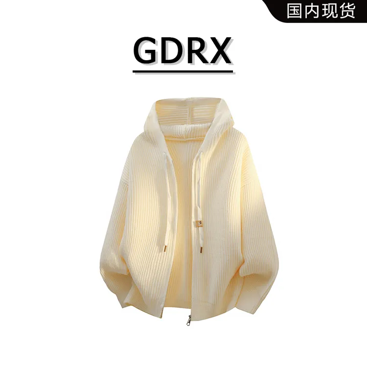 GDRX美式复古开衫男款连帽毛衣2025秋季韩版休闲宽松百搭针织外套