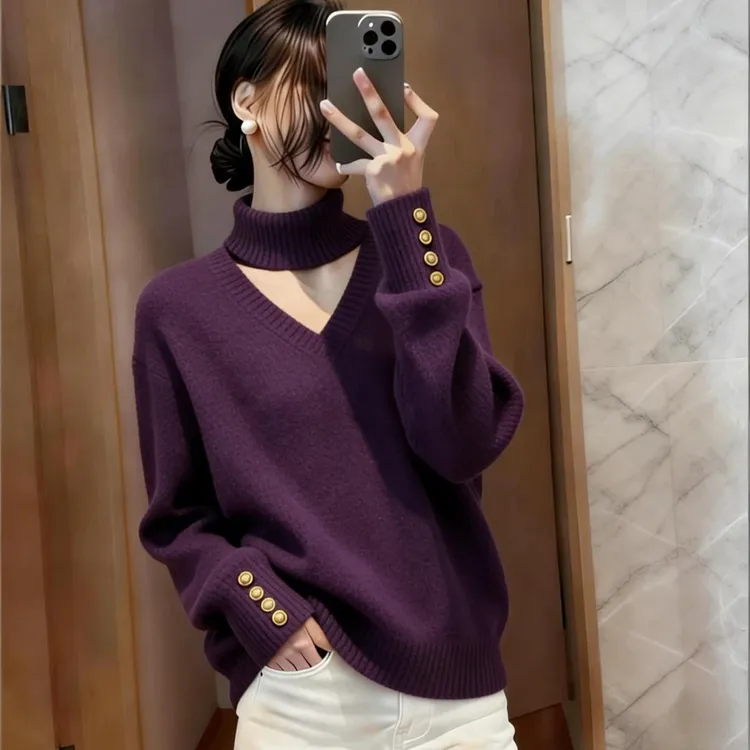 轻熟风韩版半高领针织衫女秋冬新款软糯内搭巨好看设计感打底毛衣