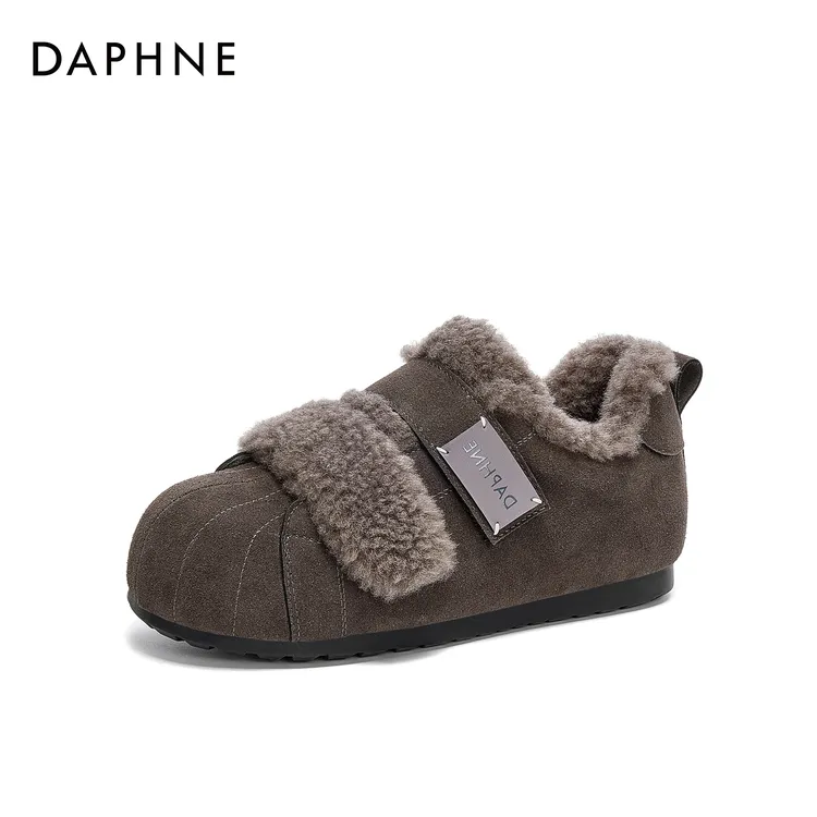 达芙妮2025年新款经典常规魔术贴时尚百搭毛绒保暖舒适厚底德训鞋