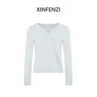 【温柔岛屿】 XINFENZI 100%美利奴羊毛设计感斜门襟镂空毛衣 35706