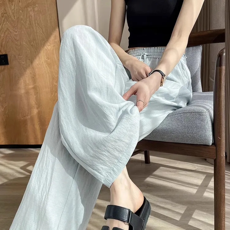 抗皱天丝亚麻裤子女夏季薄款2025新款高腰垂感超火棉麻冰丝阔腿裤