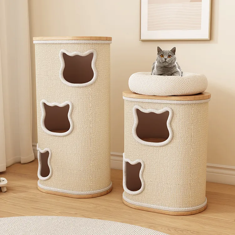 实木剑麻桶 家用小户型不占地树洞猫窝猫抓板一体多层猫咪猫爬架