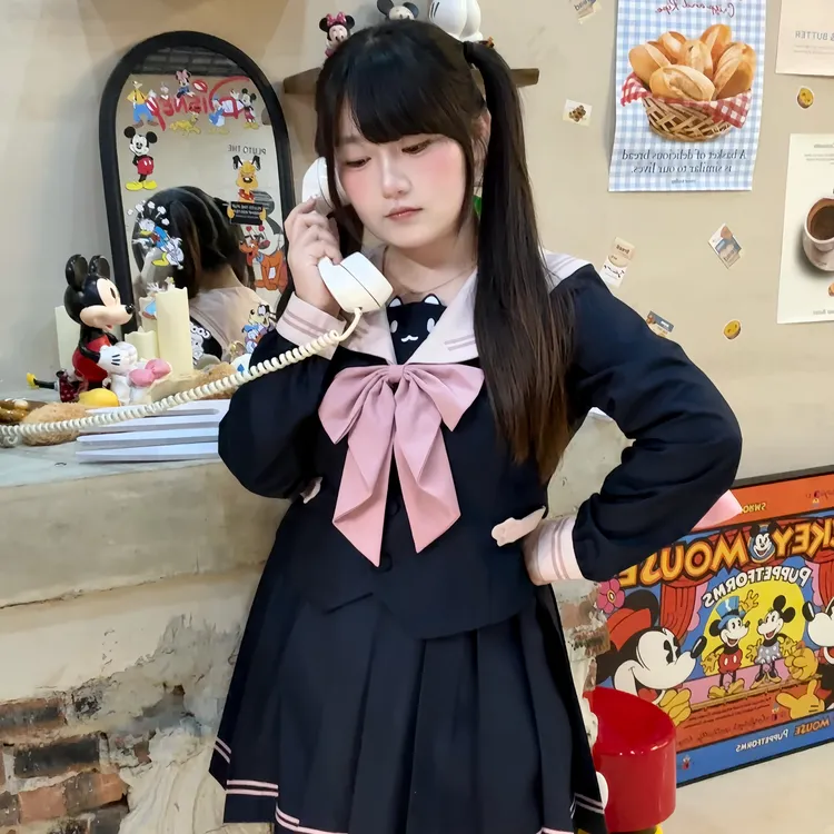 头头专属灰灰梨原创正版大码水手服绀色甜美可爱收腰长袖套装80-180斤可穿