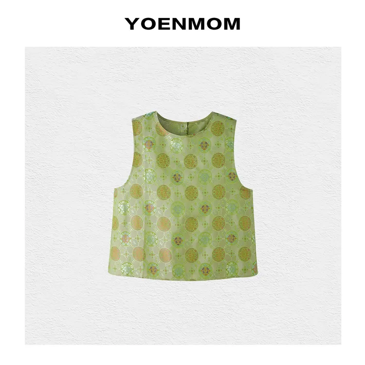 YOENMOM·幻绿宝相·100桑蚕丝异色罗幻彩偏光感后背排扣圆领马甲