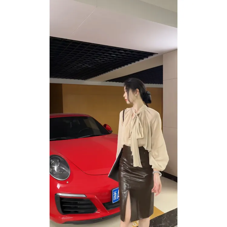 【全智贤2】老钱风直身开衩皮裙半身裙