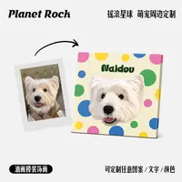 摇滚星球私宠物定制插画头像漫画油画装饰画无框松木防水猫猫狗狗
