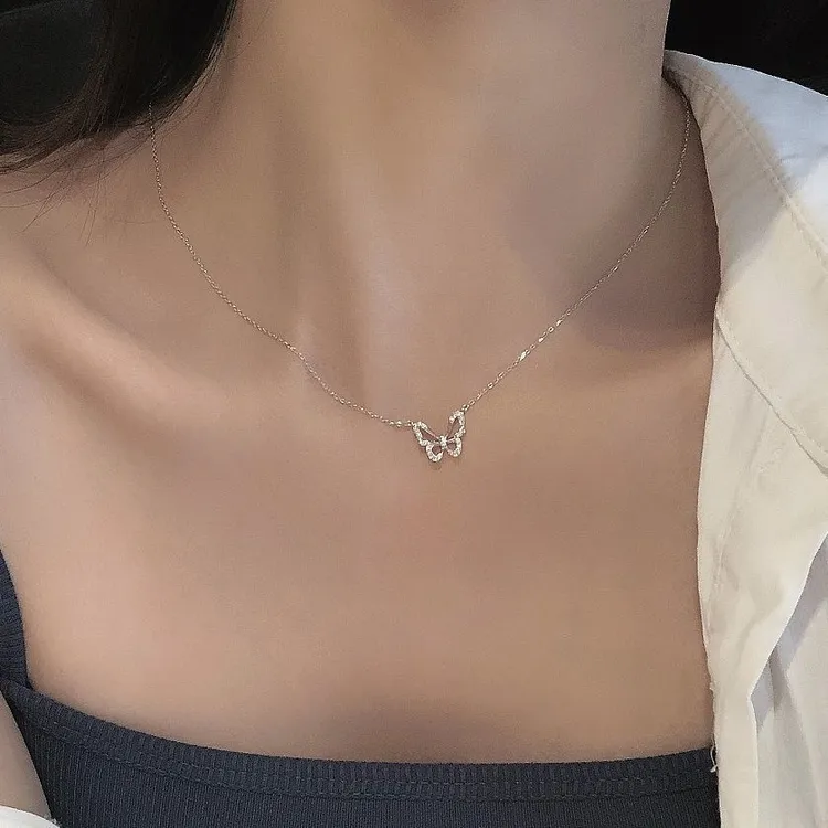 锌合金亚克力项链 蝴蝶项链女轻奢高级感锁骨链甜美闪亮气质百搭