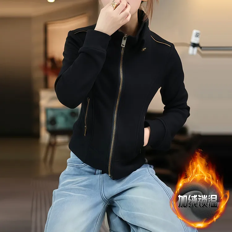 酷飒风女装高级感多拉链设计感收腰立领短外套女秋冬新款小众上衣