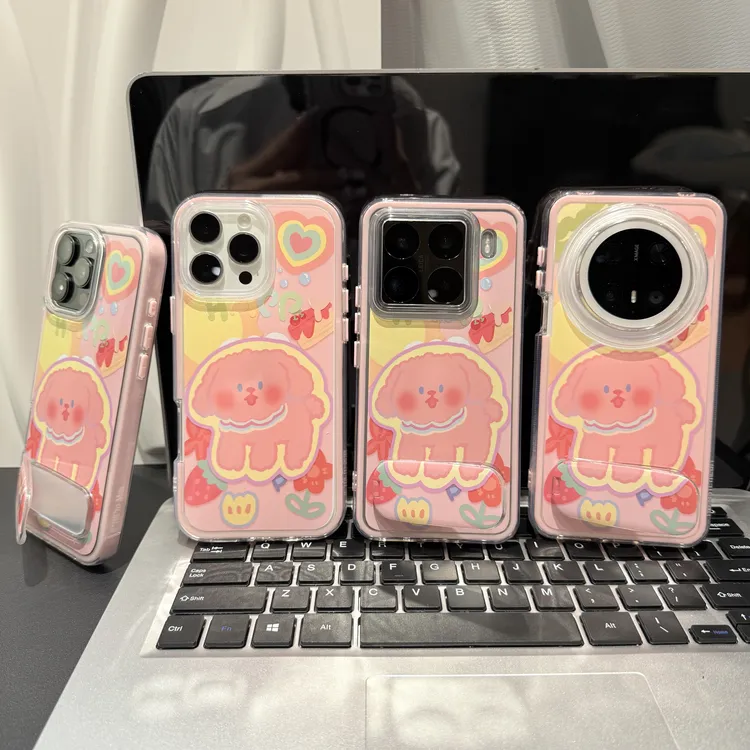 粉色小狗支架适用苹果/华为/荣耀/OPPO/VIVO/小米手机壳防摔