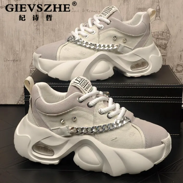 纪诗哲潮牌男士新款链条减震运动鞋厚底增高复古厚底增高男女老爹