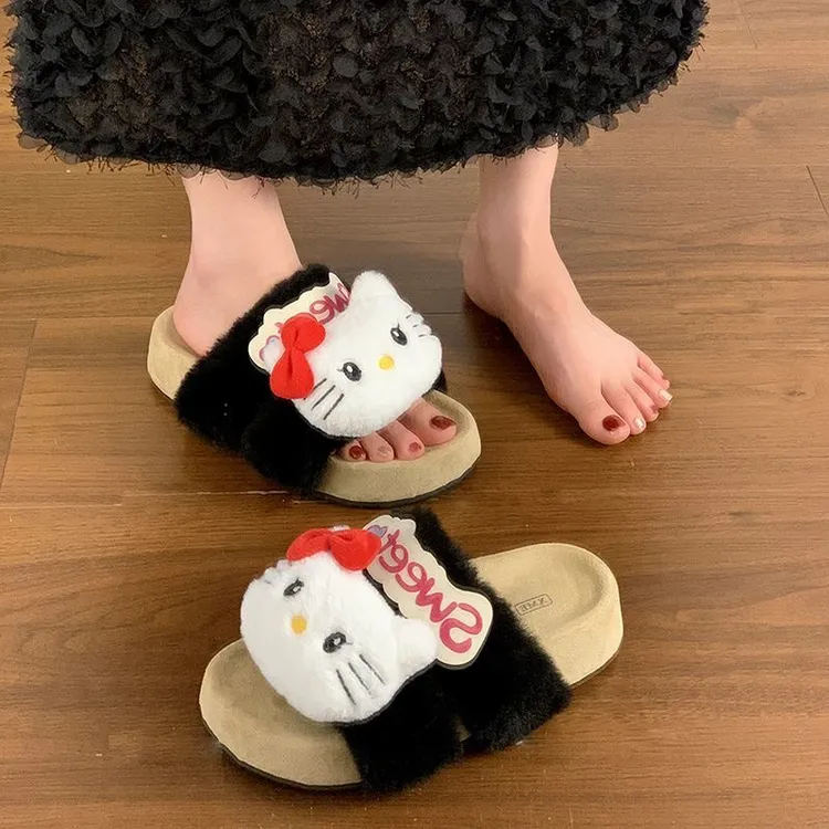 【吐司】时尚凯蒂猫厚底女生毛毛鞋秋冬季可爱卡通外穿保暖棉鞋休闲