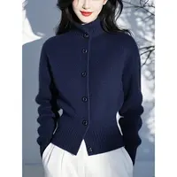 时尚高级感绝美蓝色长袖针织开衫女秋冬款洋气好看通勤小衫