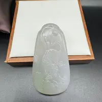 和田玉冰烟紫翠青下山虎牌子吊坠挂件手工雕刻工艺饰品