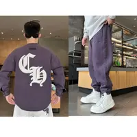 DB 男装冬新款潮牌圆领加绒卫衣套装男洋气时尚潮流重工休闲裤-99