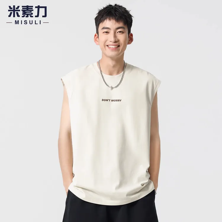 夏季运动坎肩背心男ins潮流时尚百搭无袖T恤上衣凉感跨栏透气印花