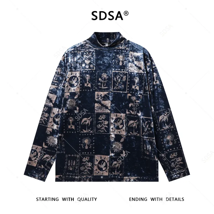 SDSA男士秋冬新款痞帅男装韩版潮牌绒面半高领长袖T恤百搭时尚潮