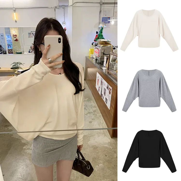 Moses Queen/魔西女王蝙蝠袖气质上衣慵懒宽松显瘦长袖T恤打底衫