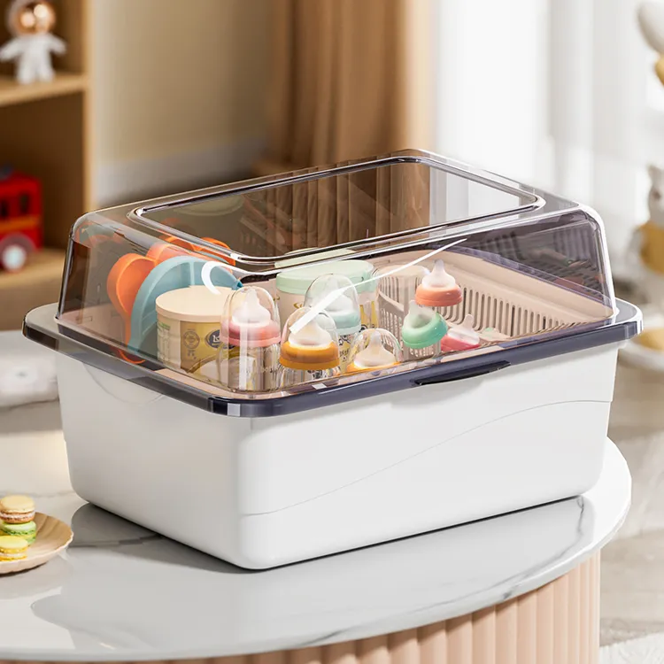 放宝宝奶瓶收纳箱晾干沥水架子带盖防尘婴儿辅食餐具工具收纳盒柜