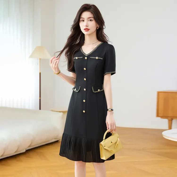 拉夏贝尔小香风连衣裙女夏2025新款气质高端小个子广州十三行0988