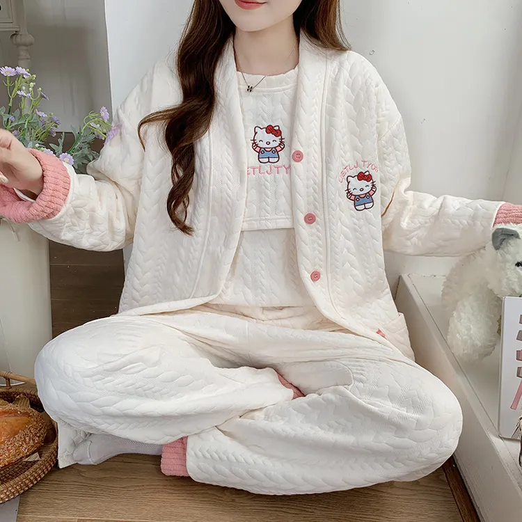 空气棉三件套月子服秋冬季产后10-12月份冬天加厚可外穿哺乳睡衣