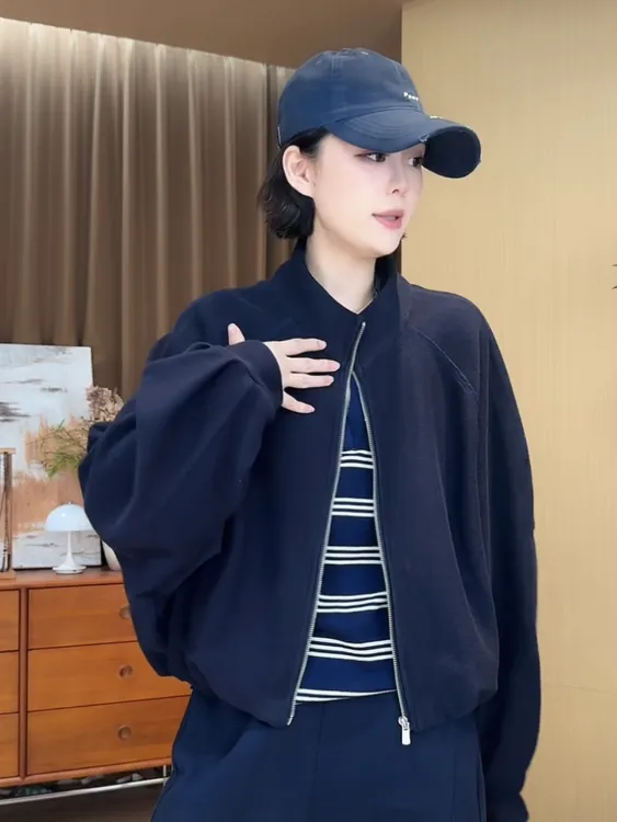 欧尼私服 2025秋季宽松显瘦立领长袖卫衣短款拉链外套2508C5219