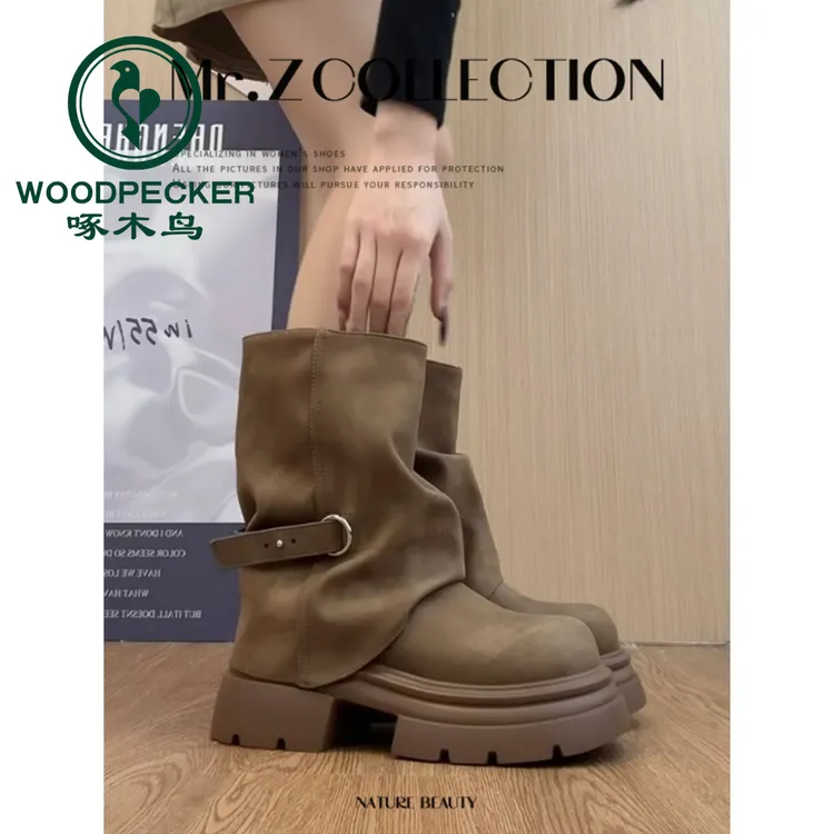 啄木鸟秋款靴子女2025新款季增高裤管靴英伦风烟管靴美拉德风靴子