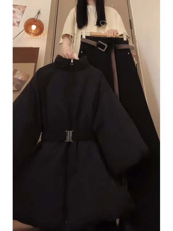 2025秋冬新款韩系高级感收腰棉服外套百搭休闲裤气质两件套装