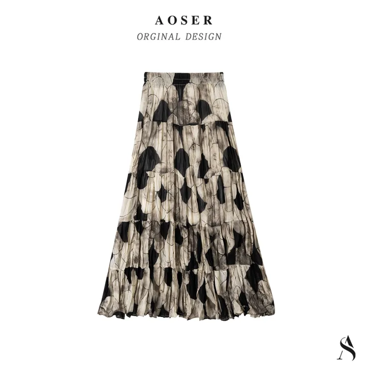 夏季新款不规则气质半身裙高腰慵懒风裙子休闲小众百搭碎花半身裙