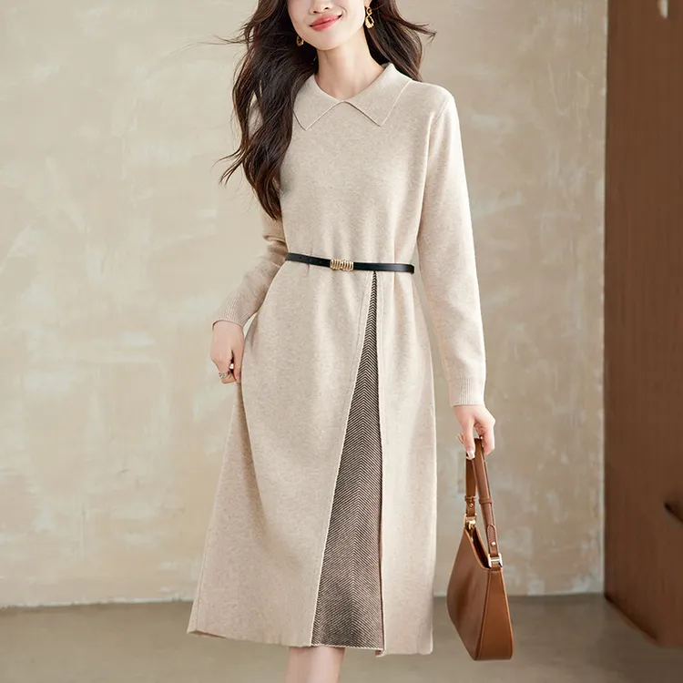 配大衣的内搭连衣裙气质轻奢高级感娃娃领毛衣裙秋冬漂亮针织长裙