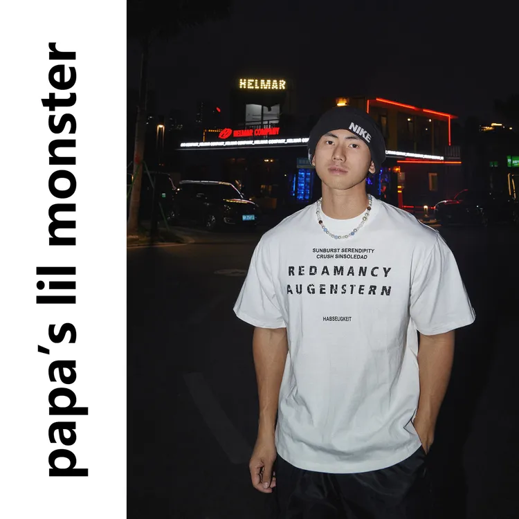 PAPASLILMONSTER美式夏季不规则字母印花圆领宽松休闲短袖潮