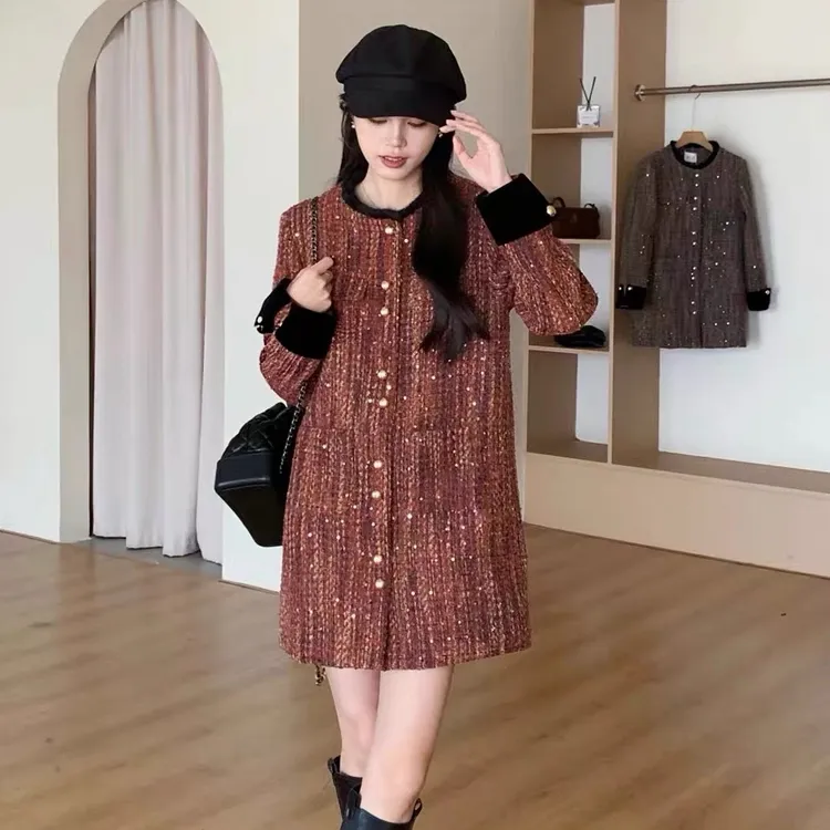 2236洋气高级感真毛拼接中长款小香时尚显瘦秋冬气质包臀羽绒服