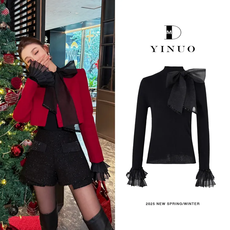 MD定制·依诺【织梦浪漫】2025冬款宽松针织套头蝴蝶结时尚休闲上衣